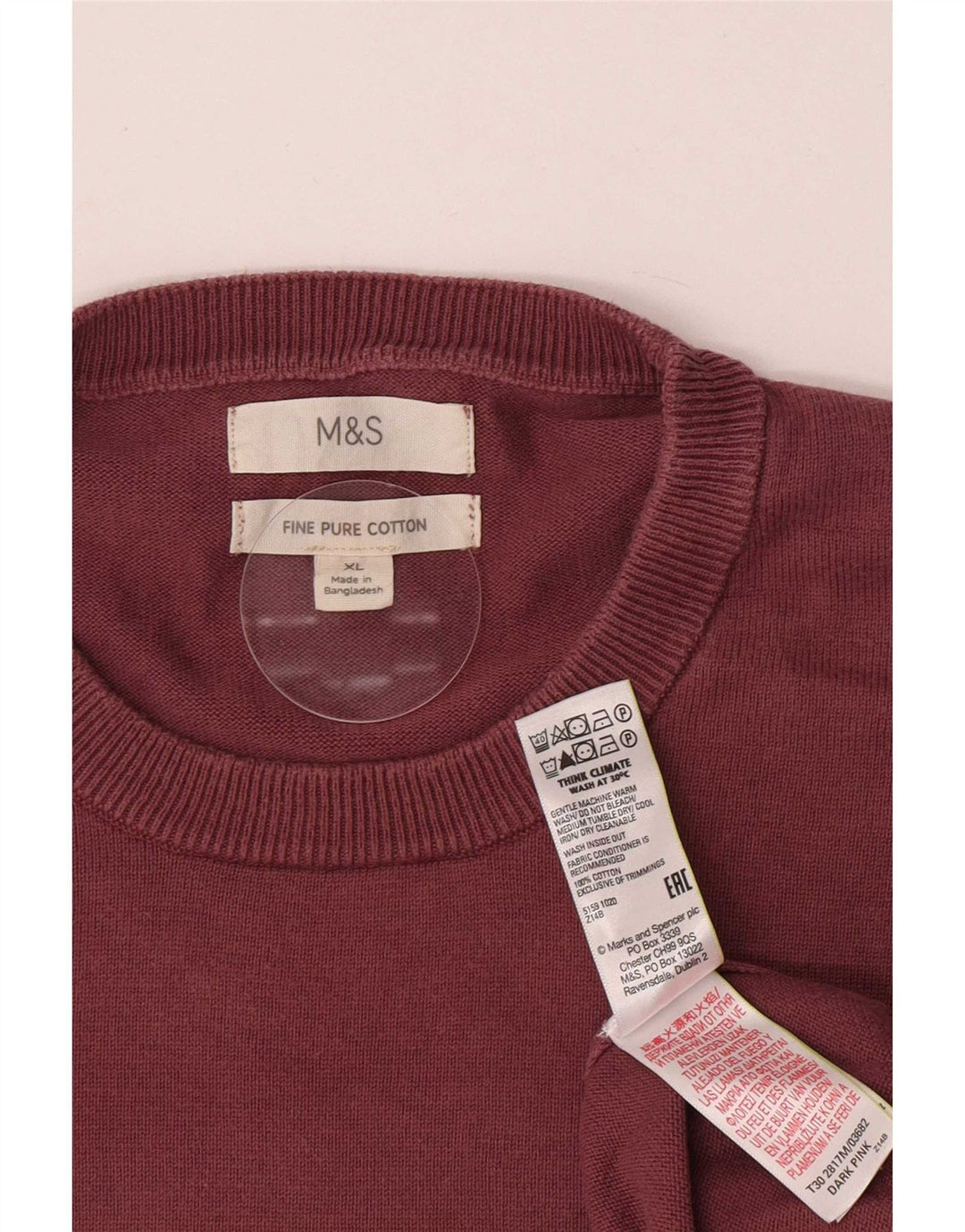 Marks & Spencer Mens Crew Neck Jumper Sweater XL Pink Cotton