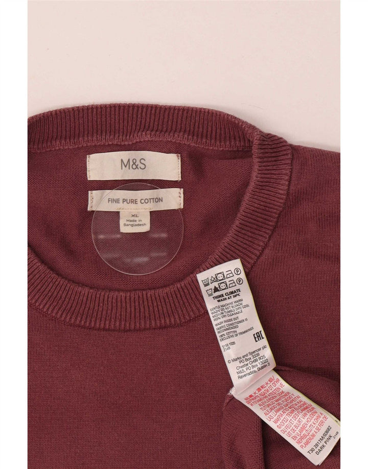 Marks & Spencer Mens Crew Neck Jumper Sweater XL Pink Cotton