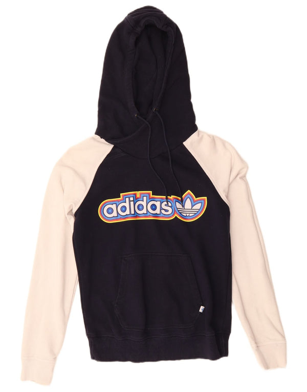 Adidas Womens Graphic Hoodie Jumper UK 10 Small Navy Blue Colourblock