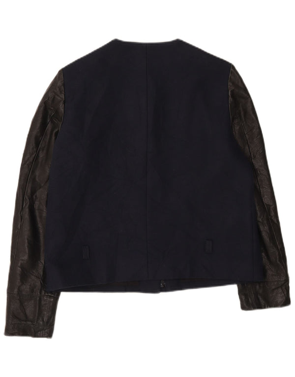 Cos Womens Blazer Jacket EU 40 Medium Navy Blue Colourblock Cotton