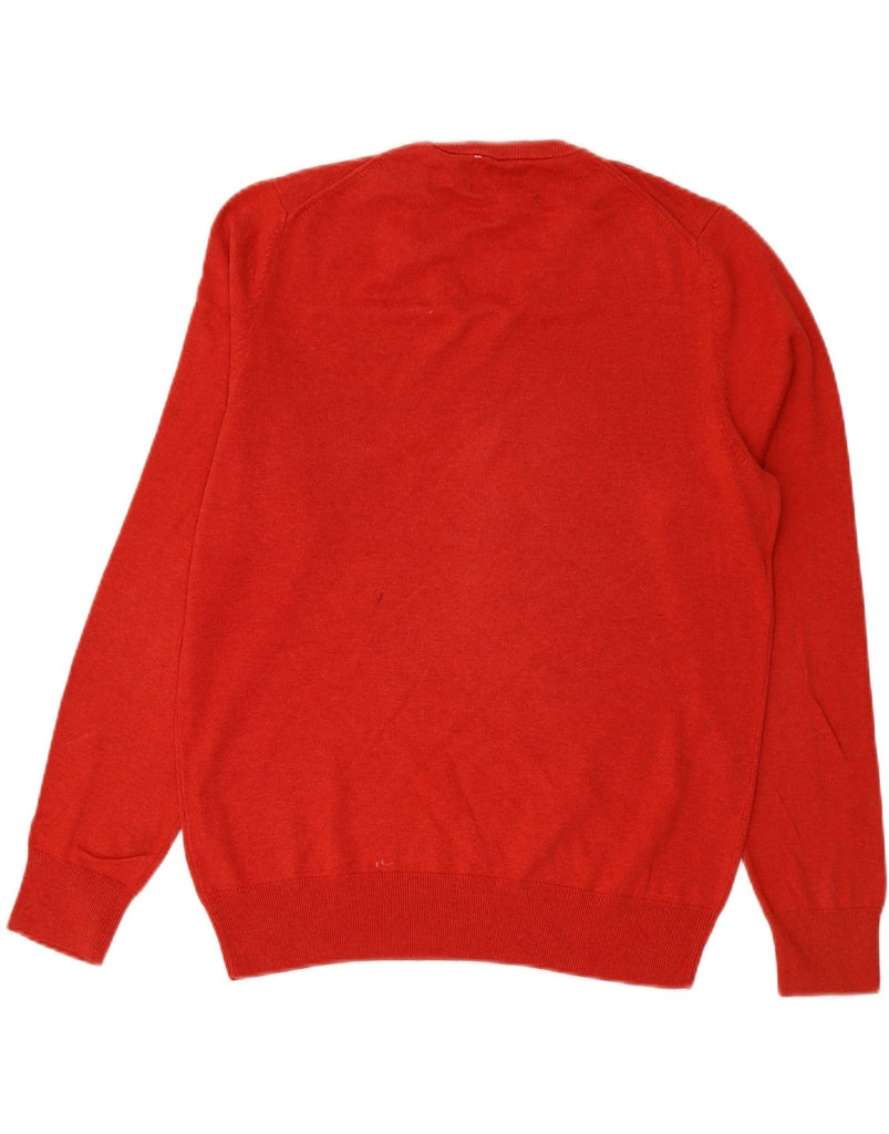 MARKS & SPENCER Mens V-Neck Jumper Sweater Medium Red Cotton Vintage Marks & Spencer and Second-Hand Marks & Spencer from Messina Hembry 
