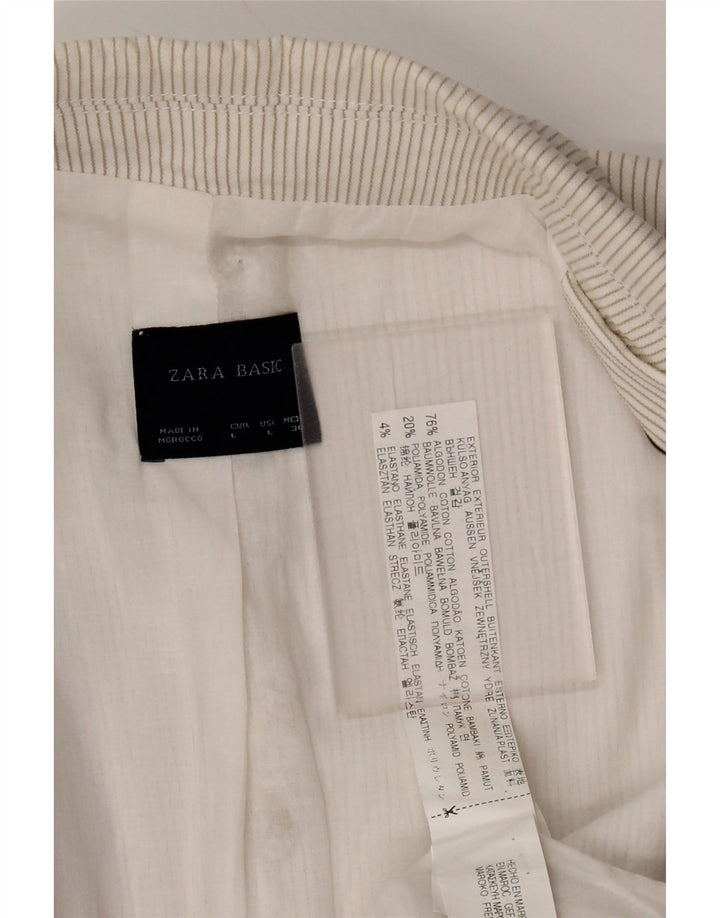 Zara Womens 1 Button Blazer Jacket UK 14 Large Off White Pinstripe Cotton