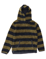 FAT FACE Boys Hooded Fleece Jumper 10-11 Years Navy Blue Striped Polyester