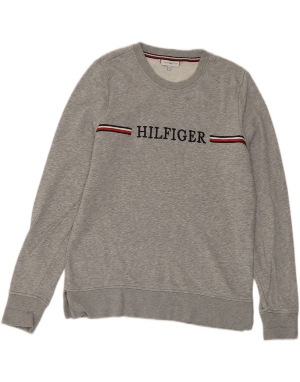 Tommy Hilfiger Womens Graphic Sweatshirt Jumper UK 10 Small Grey Flecked
