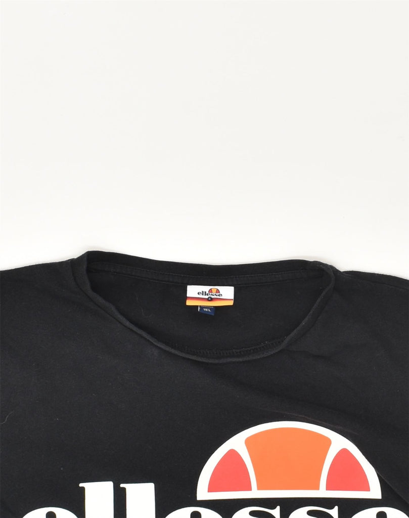 ELLESSE Womens Graphic T-Shirt Top Large Black Cotton | Vintage Ellesse | Thrift | Second-Hand Ellesse | Used Clothing | Messina Hembry 