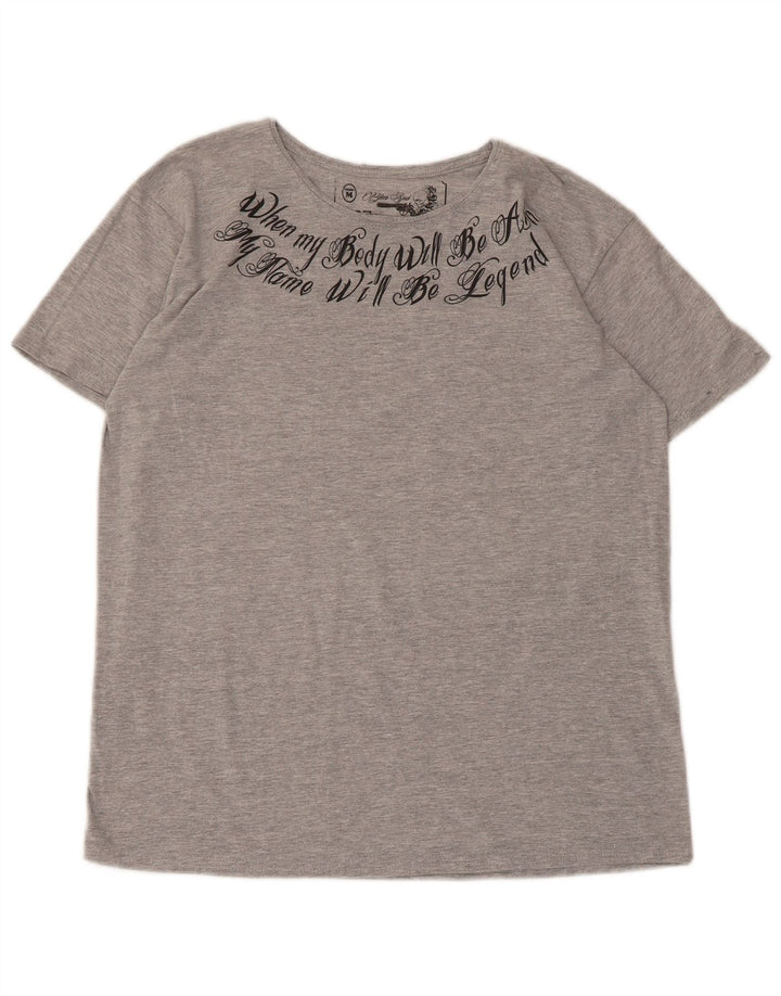 Vintage Womens Graphic T-Shirt Top UK 14 Medium Grey Flecked Polyester