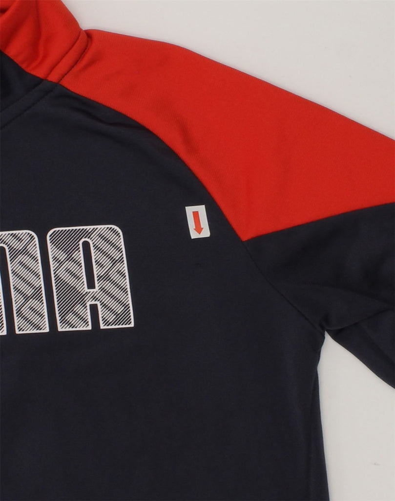 PUMA Boys Graphic Tracksuit Top Jacket 9-10 Years Navy Blue Colourblock | Vintage Puma | Thrift | Second-Hand Puma | Used Clothing | Messina Hembry 