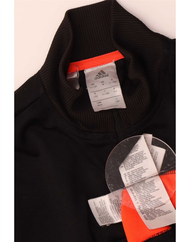 Adidas Boys Tracksuit Top Jacket 11-12 Years Black Colourblock Polyester