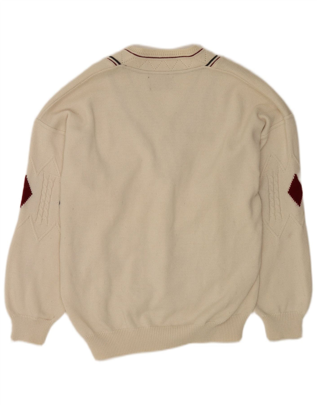 Il Granchio Mens V-Neck Jumper Sweater Large White Argyle/Diamond