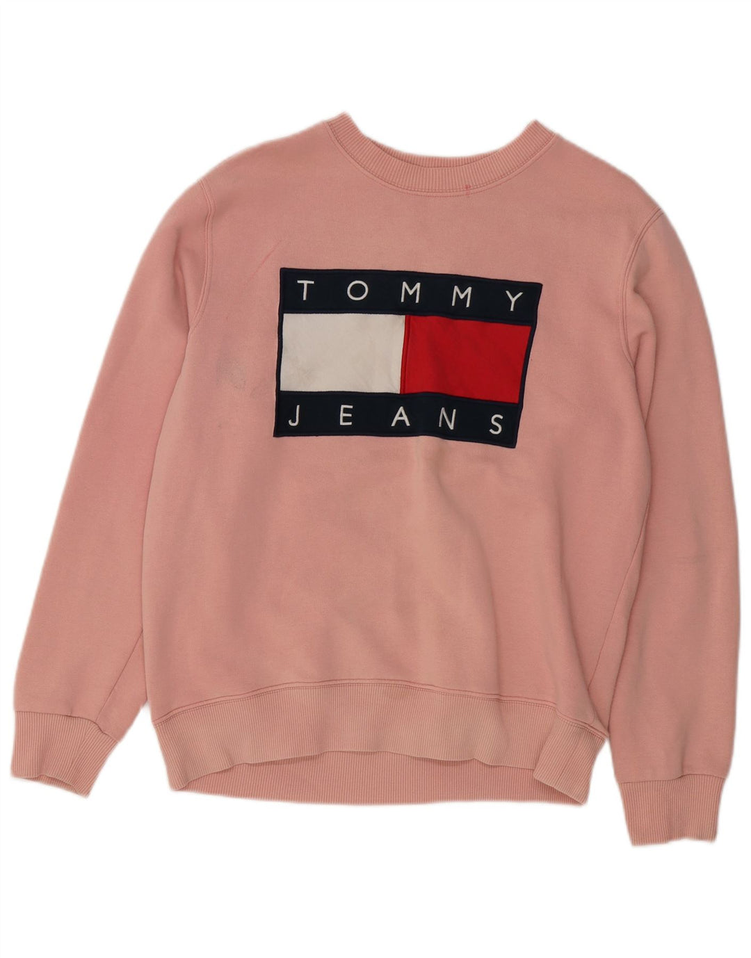 TOMMY HILFIGER Womens Graphic Sweatshirt Jumper UK 14 Medium Pink Cotton