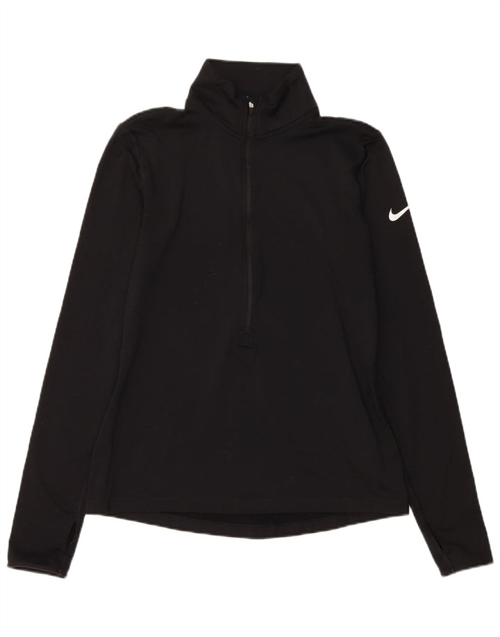 NIKE Womens Dri Fit Zip Neck Pullover Tracksuit Top UK 12 Medium Black