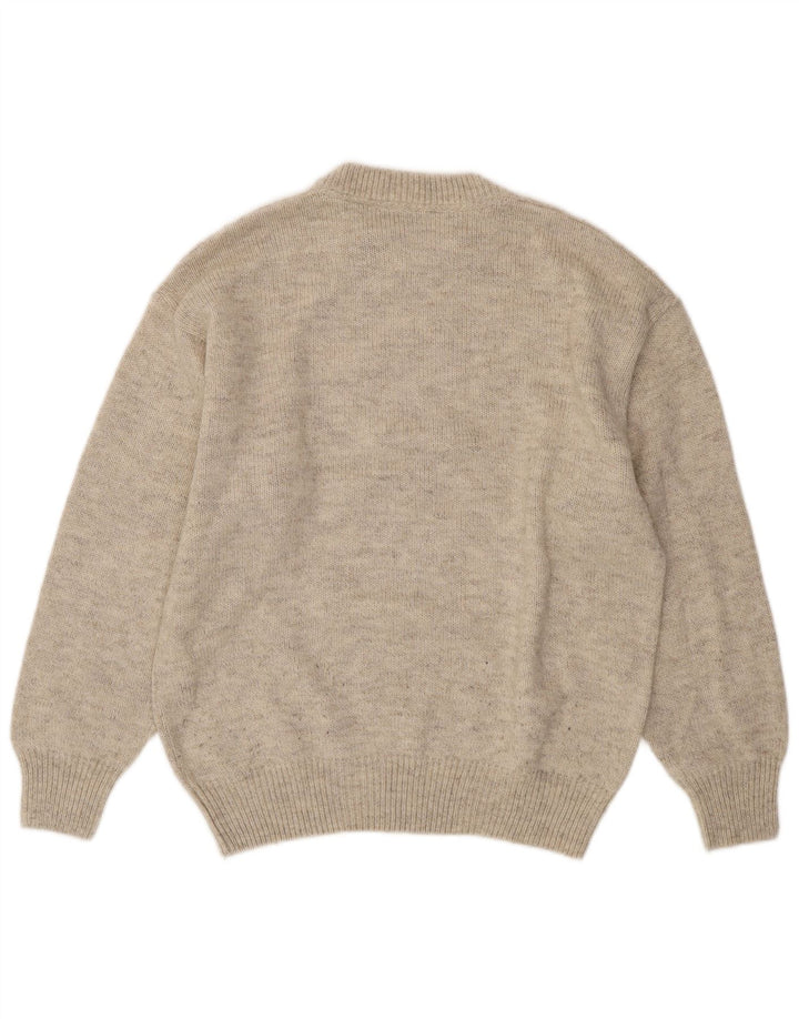 MALAGRIDA Mens Crew Neck Jumper Sweater Large Beige Geometric