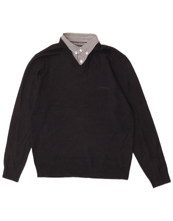 Pierre Cardin Mens V-Neck Jumper Sweater Medium Black Acrylic