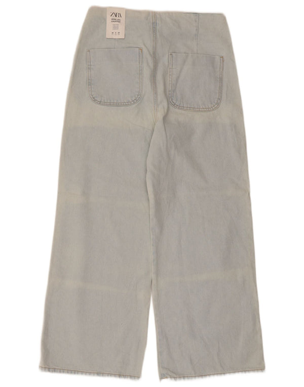 Zara Womens Acid Wash Crop Wide Leg Jeans EU 40 Medium W30 L26 Blue Cotton