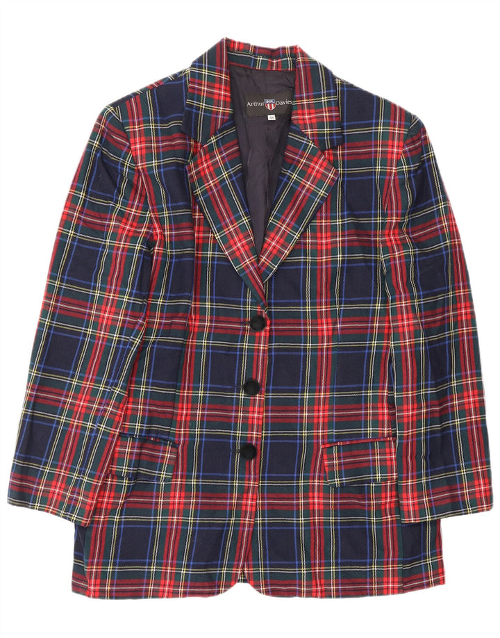 Vintage Womens 3 Button Blazer Jacket IT 44 Medium Navy Blue Plaid Classic
