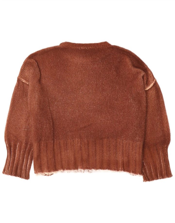 Vintage Womens Oversized Crew Neck Jumper Sweater UK 10 Small Brown Tie Dye