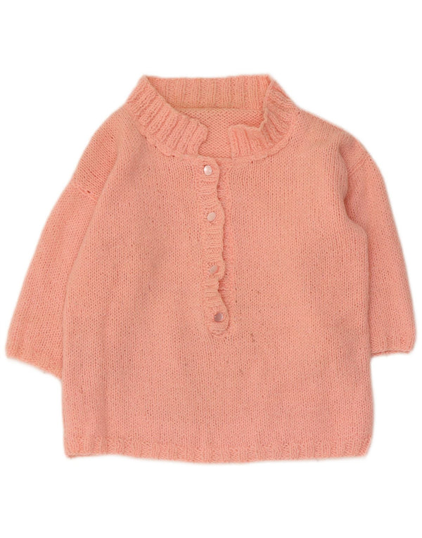Vintage Womens 3/4 Sleeve Turtle Neck Jumper Sweater UK 14 Medium Pink