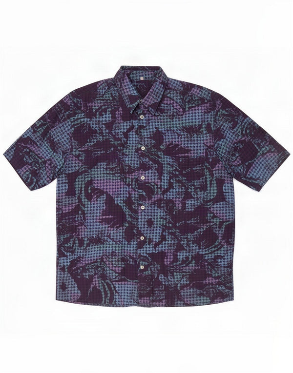 Vintage Mens Short Sleeve Shirt Medium Multicoloured Houndstooth