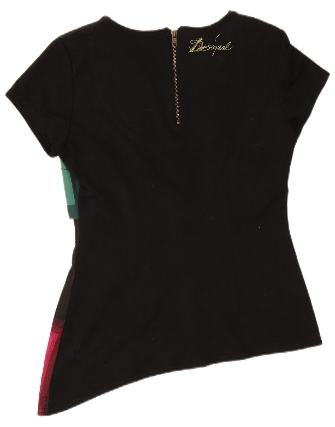 Desigual Womens Asymmetric Blouse Top UK 14 Large Black Geometric