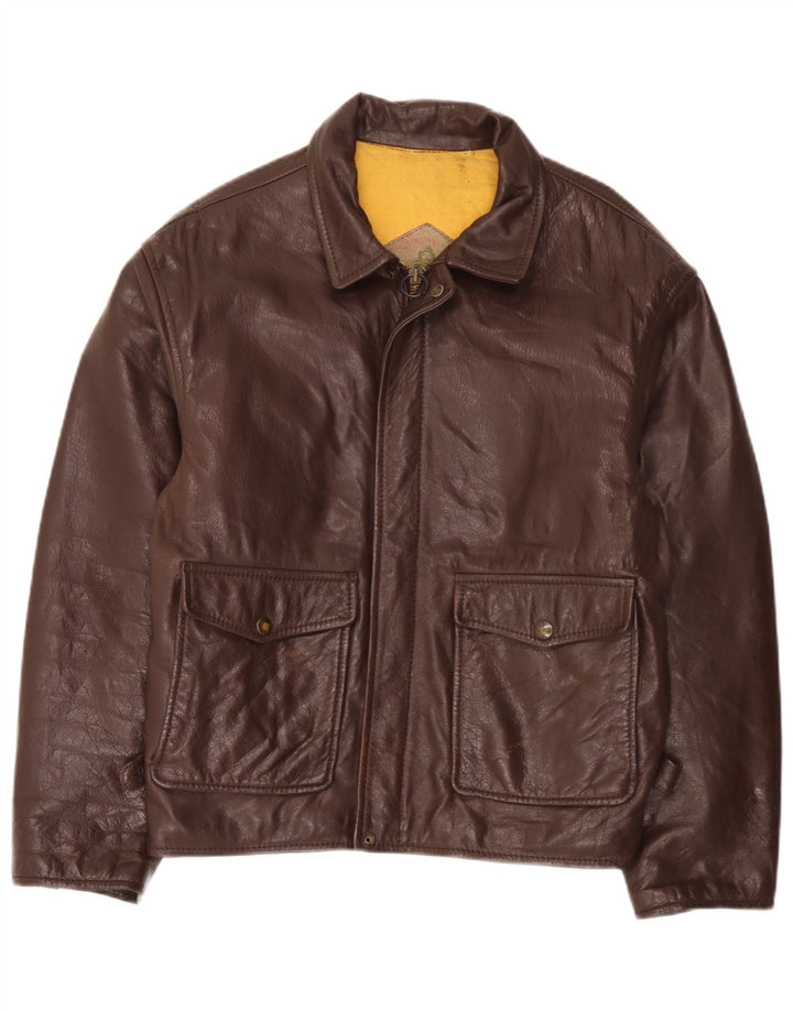 Vintage Mens Leather Jacket IT 50 Large Brown Leather