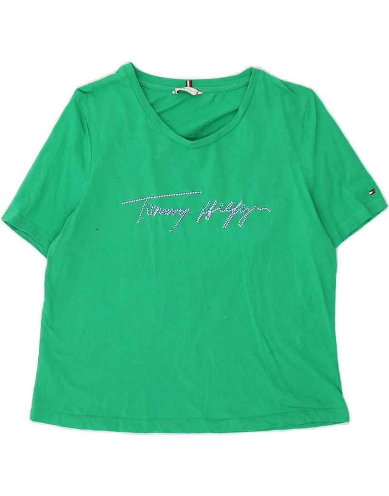 TOMMY HILFIGER Womens Graphic T-Shirt Top UK 18 XL Green | Vintage Tommy Hilfiger | Thrift | Second-Hand Tommy Hilfiger | Used Clothing | Messina Hembry 