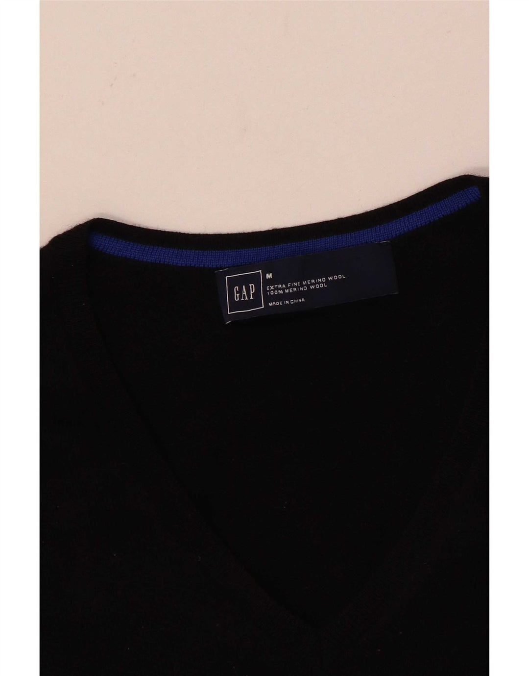 Gap Mens V-Neck Jumper Sweater Medium Black Merino Wool