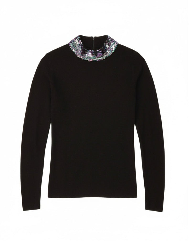 OASIS Womens Top Long Sleeve UK 10 Small Black Viscose