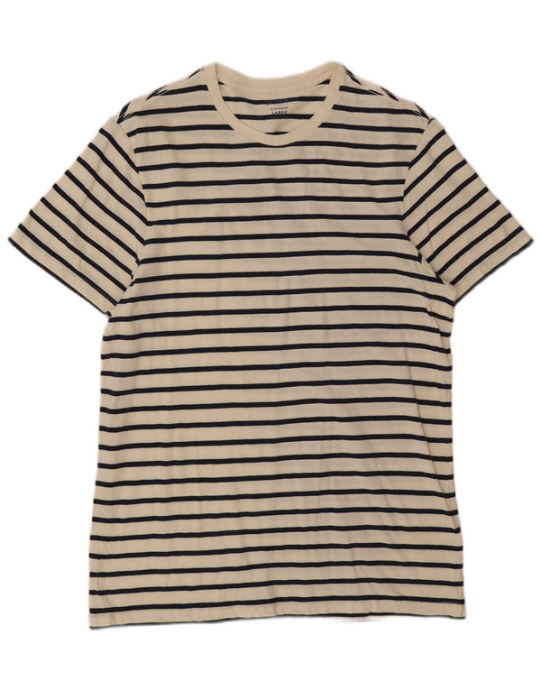 J. Crew Mens Slim T-Shirt Top Large Off White Striped Cotton
