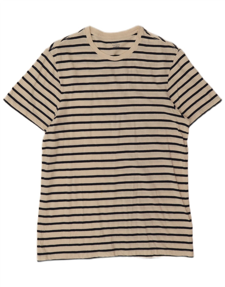 J. Crew Mens Slim T-Shirt Top Large Off White Striped Cotton