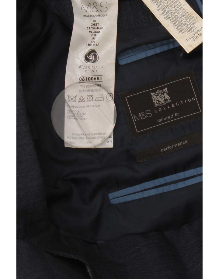 Marks & Spencer Mens Tailored Fit 2 Button Blazer Jacket UK 46 XL Navy Blue