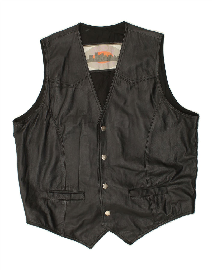 VINTAGE Mens Leather Waistcoat EU 58 2XL Black Leather Vintage Vintage and Second-Hand Vintage from Messina Hembry 