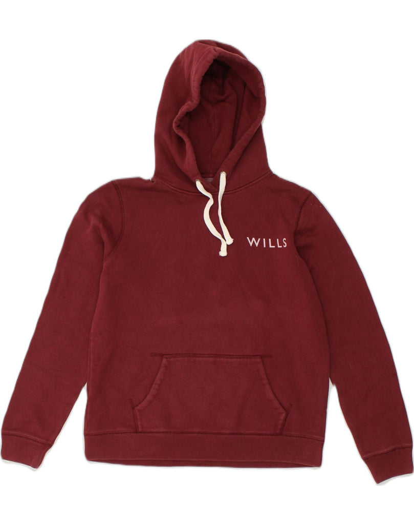 JACK WILLS Womens Graphic Hoodie Jumper UK 12 Medium  Maroon Cotton | Vintage Jack Wills | Thrift | Second-Hand Jack Wills | Used Clothing | Messina Hembry 