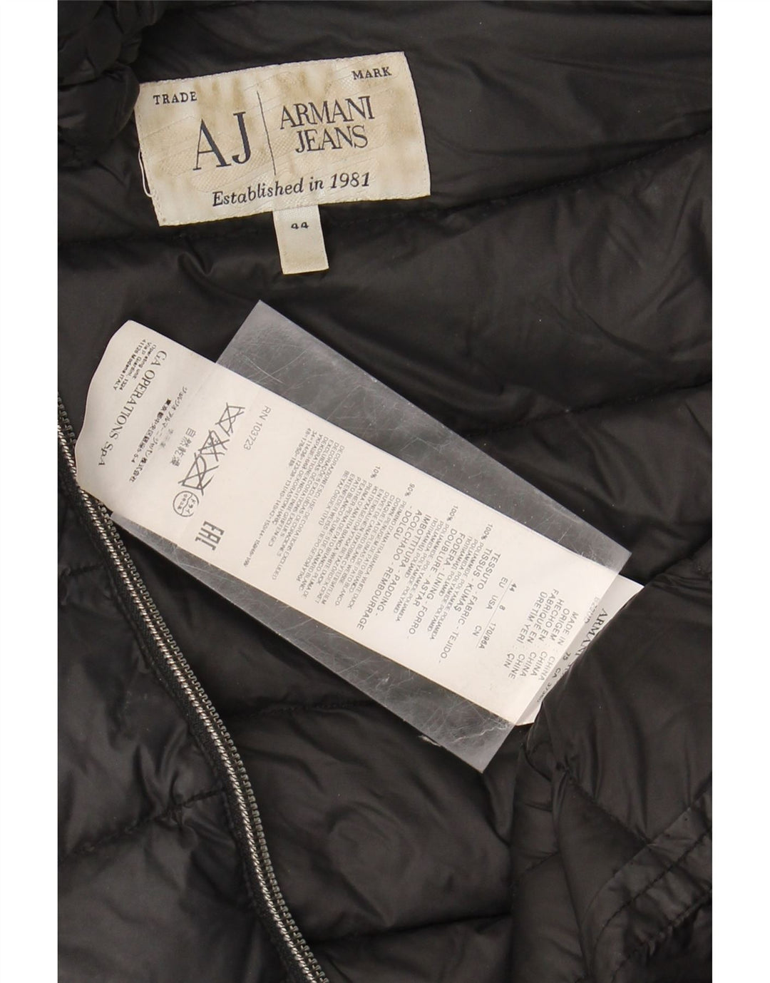 ARMANI JEANS Womens Padded Jacket IT 44 Medium Black Polyamide Vintage Armani Jeans and Second-Hand Armani Jeans from Messina Hembry 