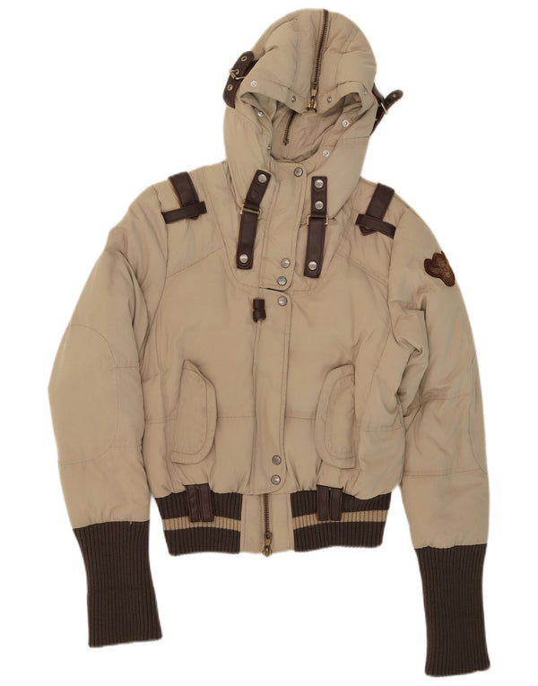 Frankie Morello Womens Hooded Padded Jacket IT 42 Small Beige Polyester