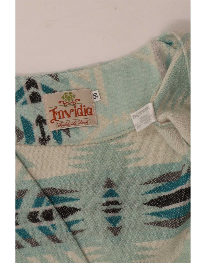 Vintage Mens Waistcoat IT 50 Medium Blue Geometric Wool