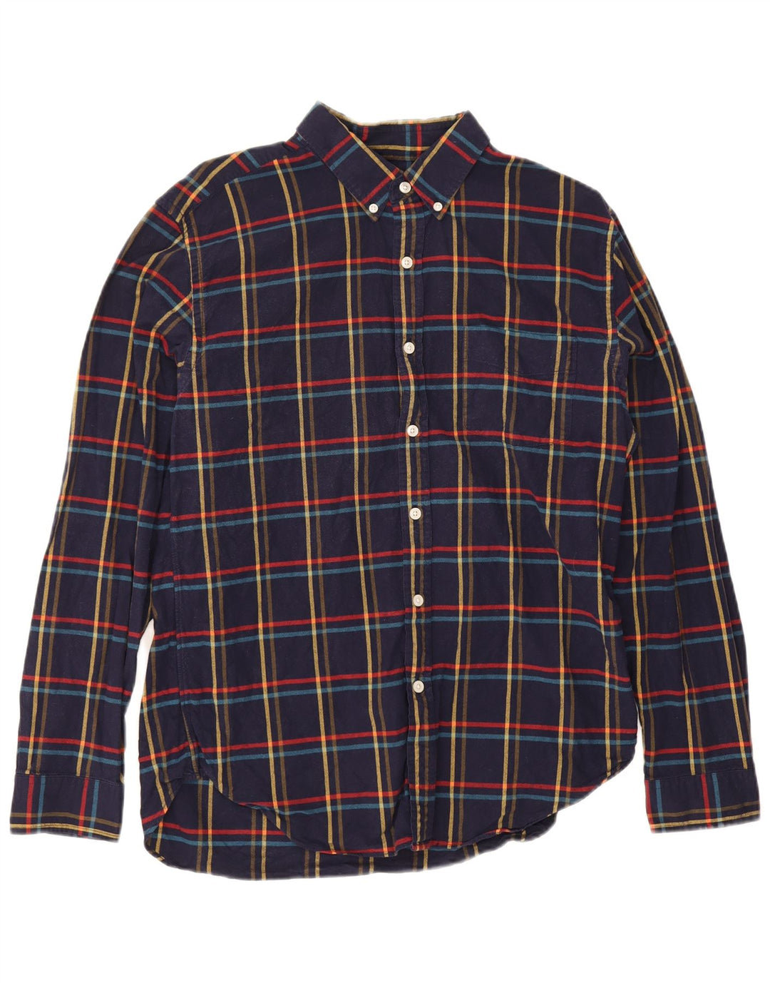 J. Crew Mens Flannel Shirt Large Navy Blue Check Cotton