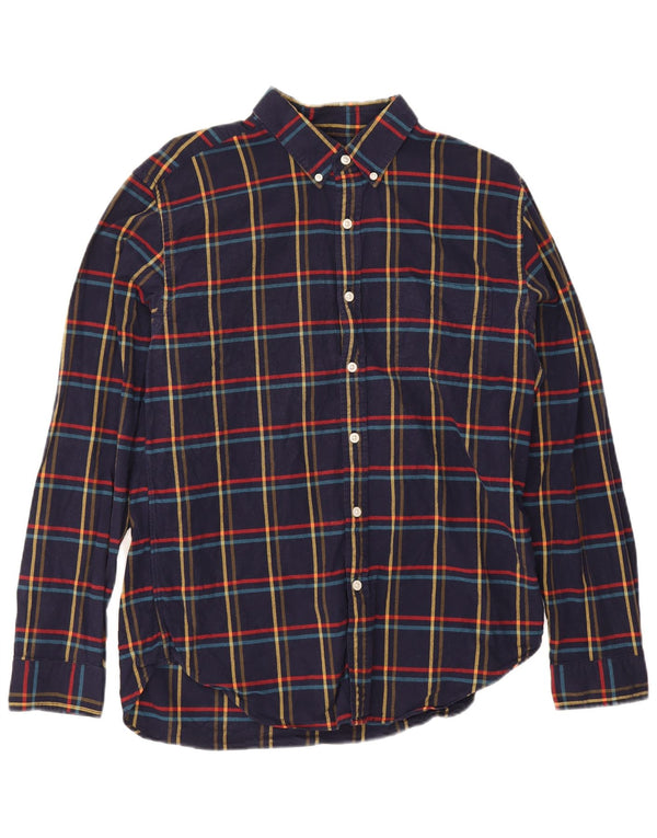 J. Crew Mens Flannel Shirt Large Navy Blue Check Cotton