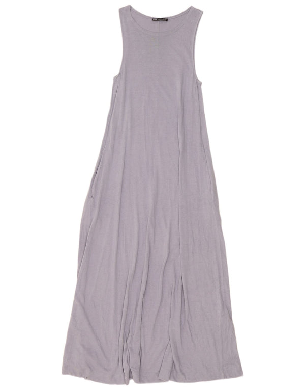 Zara Womens Sleeveless Maxi Dress UK 8 Small Blue Cotton