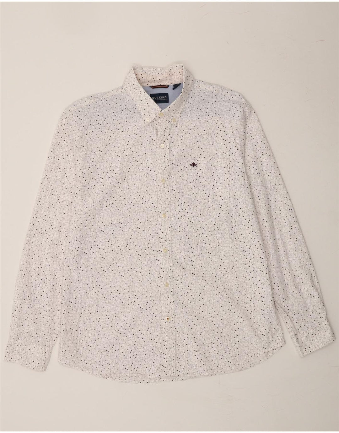 DOCKERS Mens Shirt Large White Spotted Cotton Vintage Dockers and Second-Hand Dockers from Messina Hembry 