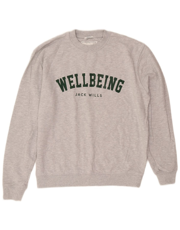Jack Wills Mens Graphic Relaxed Fit Sweatshirt Jumper Medium Grey Flecked