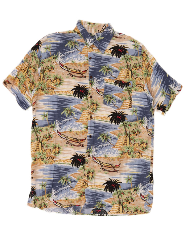 Randy River Mens Short Sleeve Shirt Size 39/40 Medium Blue Viscose Hawaiian