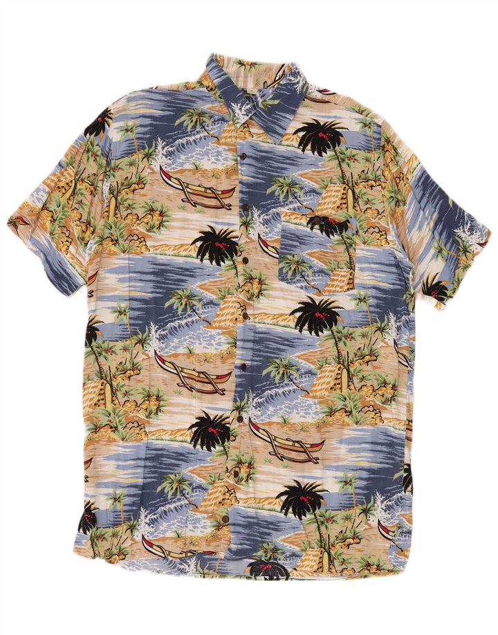 Randy River Mens Short Sleeve Shirt Size 39/40 Medium Blue Viscose Hawaiian