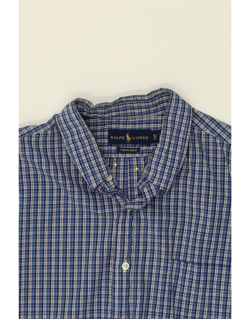 POLO RALPH LAUREN Mens Stretch Poplin Shirt XL Blue Check Cotton | Vintage Polo Ralph Lauren | Thrift | Second-Hand Polo Ralph Lauren | Used Clothing | Messina Hembry 