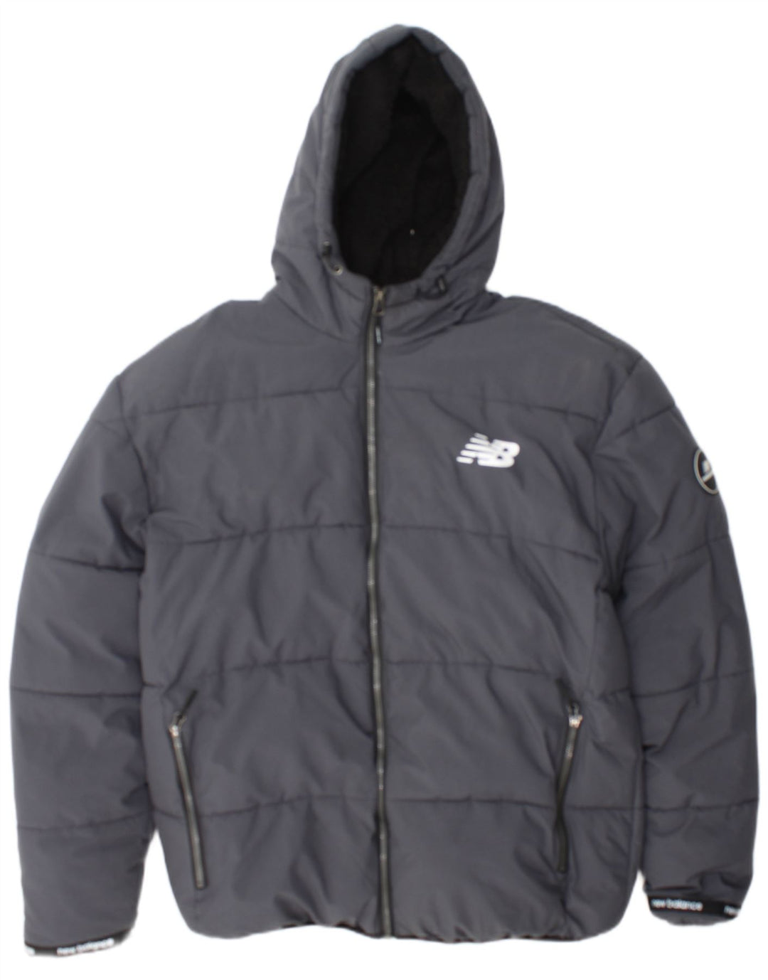 New Balance Mens Hooded Sherpa Padded Jacket UK 40 Large Grey Polyester