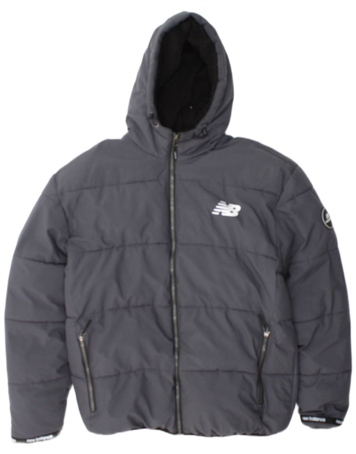 New Balance Mens Hooded Sherpa Padded Jacket UK 40 Large Grey Polyester