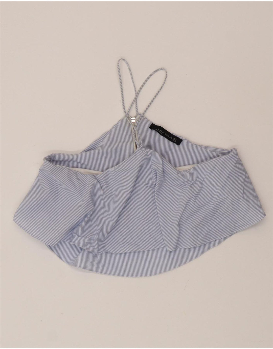 Zara Womens Crop Halter Top UK 12 Medium Blue Striped
