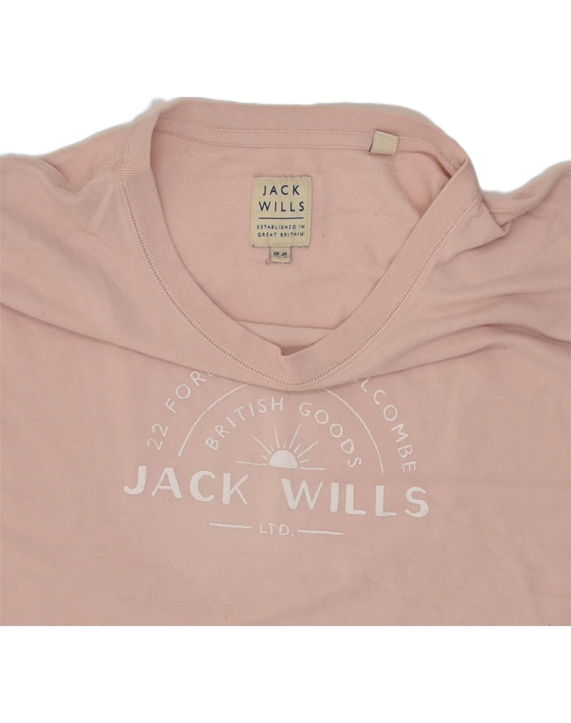 JACK WILLS Womens Crop Graphic Sweatshirt Jumper UK 10 Small Pink Cotton | Vintage Jack Wills | Thrift | Second-Hand Jack Wills | Used Clothing | Messina Hembry 