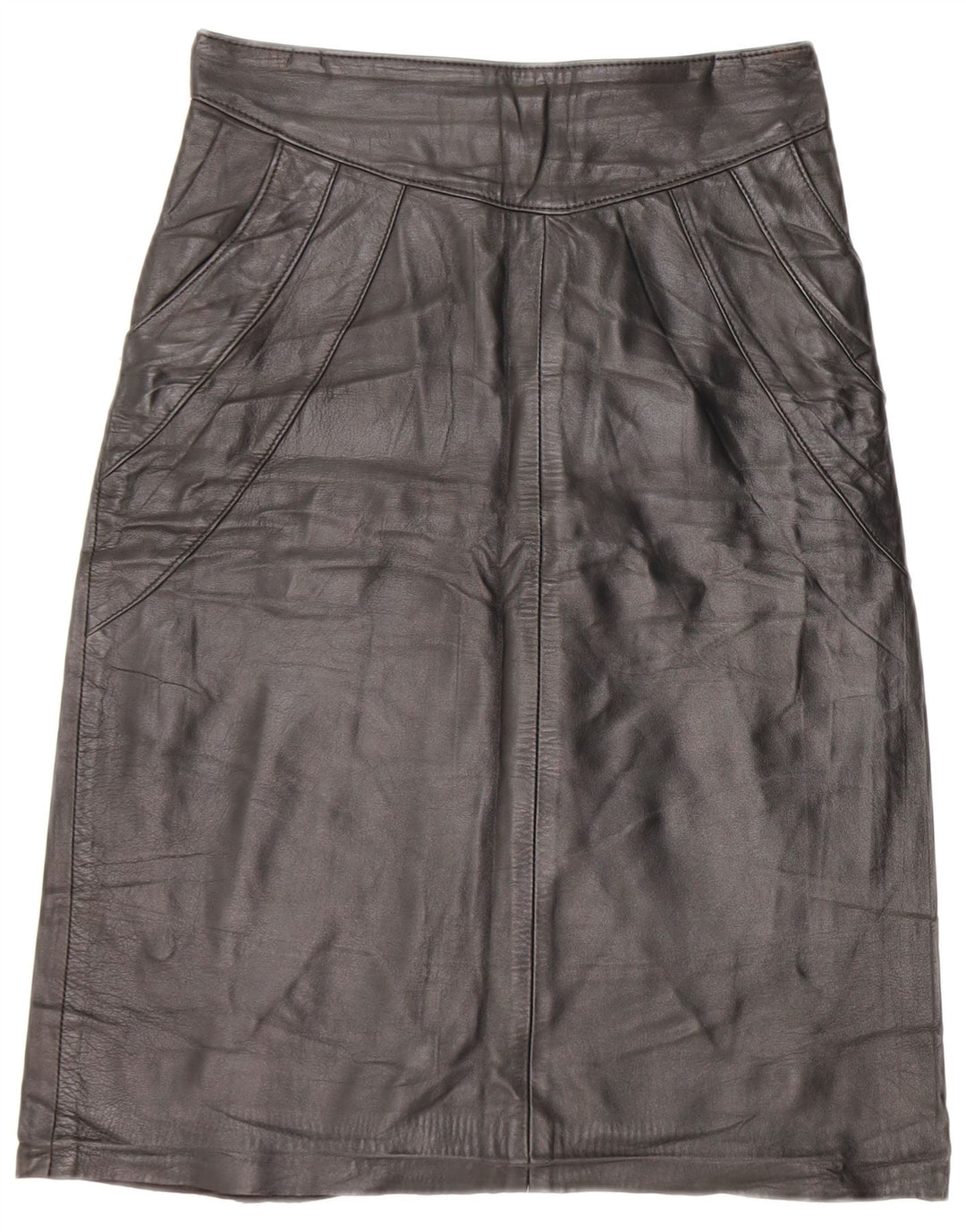 Vintage Womens Leather Skirt IT 42 Medium W26 Black Leather