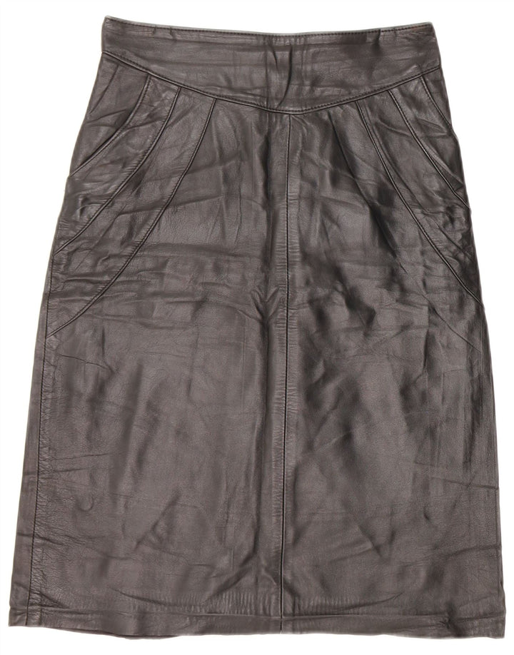 Vintage Womens Leather Skirt IT 42 Medium W26 Black Leather