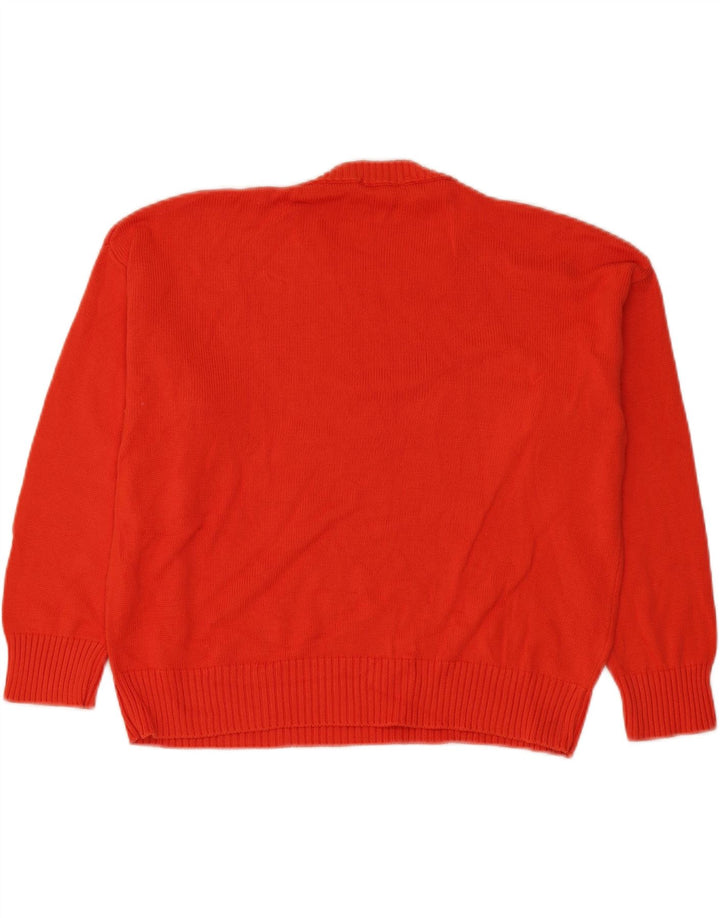 Benetton Womens Oversized Crew Neck Jumper Sweater UK 14 Medium Red Cotton